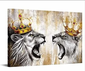 DuoBaorom Löwe König Wandkunst Löwe und Löwin mit Kronengrau und Gold Wildtiere - Bild 1 von 3