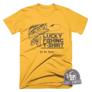 Lucky Fishing T-Shirt - Mens L - Funny Fisherman Gift - Bella Canvas - LAST ONE - Picture 1 of 2