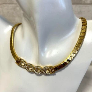 GIVENCHY Necklace Rhinestone Infinity Motif Heavy Choker Style Gold Tone L-40cm - Picture 1 of 11