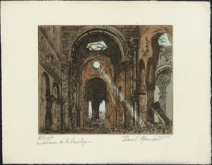 PAUL MANSARD FIRMADO DE COLECCIÓN C1918 RARO GRABADO DE LA PRIMERA GUERRA MUNDIAL ALBERT, INTERIOR DE LA BASÍLICA - Imagen 1 de 1
