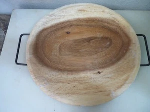 11.5 inch Wooden Curved Serving Platter with Metal Handles - Picture 1 of 4