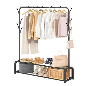 Heavy Duty Double Clothes Rail Hanging Rack Garment Display Stand Shoes Storage - Picture 1 of 13