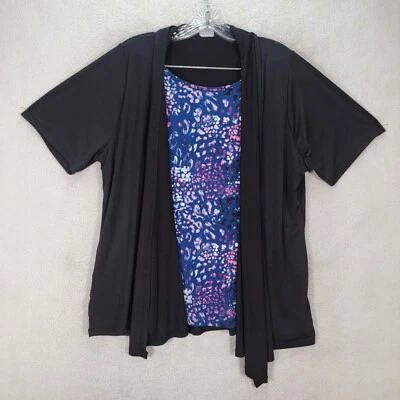 Jonathan Martin Womens Top Plus Size 3X Black Stretch Blue Floral Bolero Blouse - Image 1 of 4
