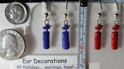 Pendientes petardo 4 de julio ROJO o AZUL plata (sin níquel) ganchos colgantes Foto 1 de 4