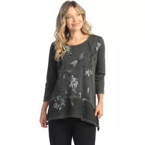 Jess & Jane Mineral Washed Cotton Slub Wave Contrast Tunic - Sakura, Forest NWT - Picture 1 of 1