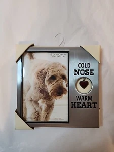 Cold Nose Warm Heart Silver Frame, 4X6” Frame Dog Collar Paw Tag Sonoma Kohls - Picture 1 of 6