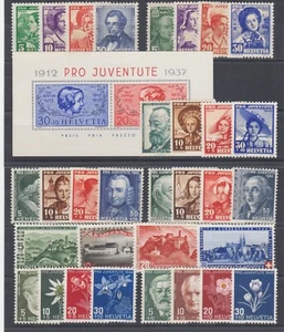 Switzerland Sc B73/B153 MOG. 1935-45 issues, 9 complete sets, sound, F-VF group - Picture 1 of 1