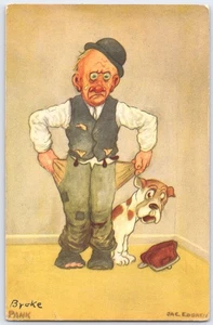 Vintage 1950er Broke Man & Dog Comic Postkarte von Jac Edgren Schweden - Bild 1 von 2