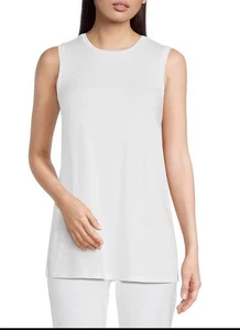 Eileen Fisher Woman Lightweight Tencel Jersey Jewel Neck Tank Top White Size XL - Foto 1 di 7