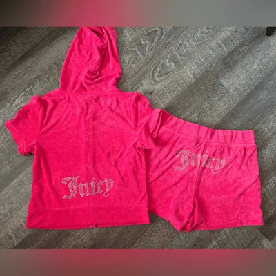 Juicy Couture Bling Terry Tracksuit Hoodie & Shorts Set- Size Medium - Image 1 of 4