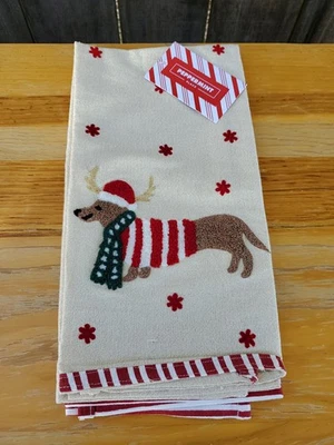 Nuevo con etiquetas Toallas de Cocina Navidad Dachshund Perro, Juego de 2 Bordadas Doradas 90% Algodón Foto 1 de 4