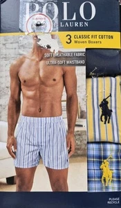 New Ralph Lauren Polo 3 PK Medium 32-34" Classic Fit 100% Cotton Woven Boxers - Picture 1 of 5