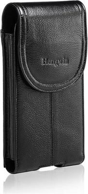 Funda de cuero genuino para teléfono celular Hengwin para cinturón para hombre, grande, negra  Foto 1 de 4