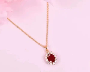 3Ct Oval Cut Lab Created Red Ruby Halo Women's Pendant 14k Yellow Gold Plated - Picture 1 of 7