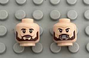 LEGO 1 Two Sided Nougat Head, Beard Flat Grin & Very Mad Upset Angry, Dark Eyes - Picture 1 of 1