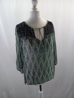 Blusa Noa Noa Smock Top Manga 3/4 Verde Azul Negro Cuello Corbata eu34 uk8 En muy buena condición Foto 1 de 4