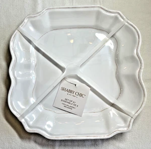 Shabby Chic Melamin Speiseteller (4) quadratisch weiß 11 Zoll Neu in Verpackung - Bild 1 von 2