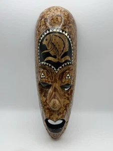 HAND CARVED WOODED Jamaica FACE TRIBAL DECORATIVE MASK 12" PEARL INLAY - Picture 1 of 3