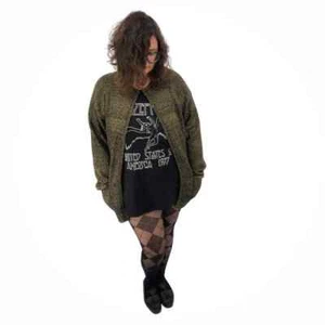 Vintage 90s Black and Gold Open Front Cardigan Sweater Pockets IB Diffusion M - Picture 1 of 15