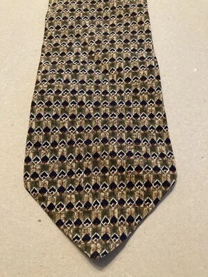 Structure 100% Silk Tie Brown Green Navy Diamond Geometric Design Made In USA - Image 1 of 2