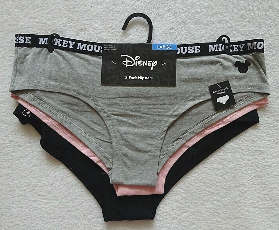 Bragas Disney Mickey Mouse Mujer Talla L TRES PARES Hipsters Gris Rosa Negro Foto 1 de 4