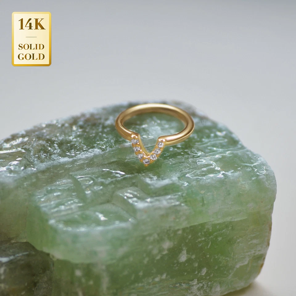 Piercings corporales de circonita cúbica de oro macizo REAL 14K calibre 16 aro anillo nariz tabique Foto 1 de 4