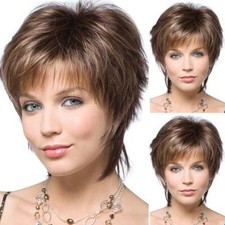 Women's Wig Curly Ladies Short Real Natural Hair Cosplay Wigs Brown Bob Full·Wig