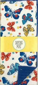 Vivid Butterflies Dish Drying Mat Microfiber Reversible To Solid Blue - Picture 1 of 5