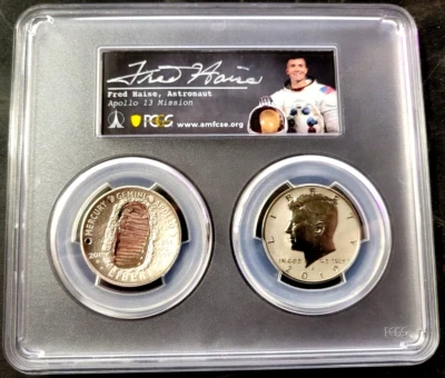 2019 S 50c Apollo 11 50th Anniversary 2 pc Set PCGS PF PR 70 Fred Haise Signed - Image 1 of 2