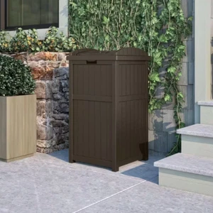 outdoor trash hideaway | suncast garbage patio can deck waste lid java bin resin - Picture 1 of 12