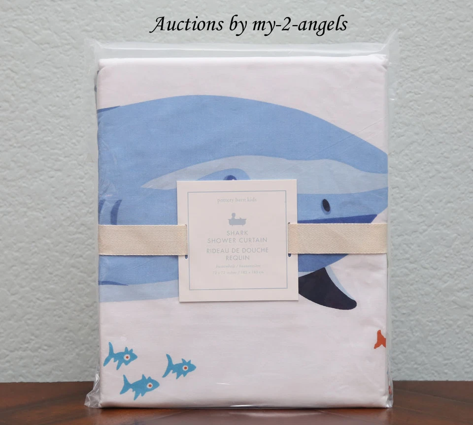 全新 Pottery Barn Kids 鲨鱼面料淋浴器 * 鱼海洋海豹沿海 — 第 1/1 张图片