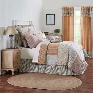 Kaila Queen QUILT Country Patchwork Plaids Rustic Quilted Navy Gold Dusty Rose - Picture 1 of 7