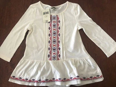 Blusa Lucky Brand Meninas Design Ponto Cruz Creme Manga Longa * Tamanho Pequeno * Nova Com Etiqueta - Imagem 1 de 3