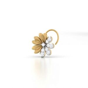 0.15Ct Round Cut White Diamond Floral Nose Pin Ring Yellow Gold Over Mothers Day