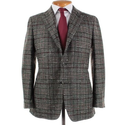 Abrigo deportivo Kiton nuevo con etiquetas talla 50 40R EE. UU. en cachemir/seda a cuadros verde y borgoña Foto 1 de 4