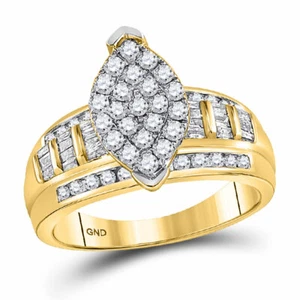 10kt Yellow Gold Round Diamond Oval Cluster Bridal Wedding Engagement Ring - Picture 1 of 4