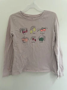 Gap Kids Girls Fruits Graphic Cherries Peaches Long Sleeve Shirt Misty Rose L - Picture 1 of 7