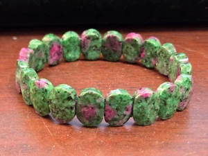 Grade A+ Square Faceted Natural Green Purple Cabachon Crystal Stretch Bracelet - Picture 1 of 4