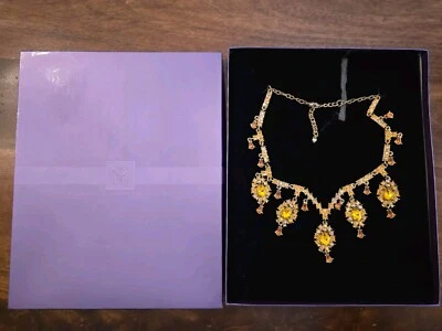 复古 HSN Suzanne Somers 金色声明项链 Ambertone 水钻 IOB  — 第 1/4 张图片