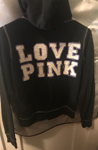 UNDERCOVER Felpa con cappuccio vintage Victoria's Secret nera amore rosa cerniera intera S P