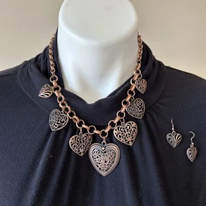 Conjunto de Pendientes Collar Corazón Distintivo Joyería Ajustable Cobre Belleza Accesorio - Imagen 1 de 11