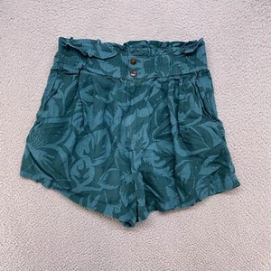 Madewell Shorts Womens Small Floral Paperbag Waist Tropical Hawaiian Teal Blue - Picture 1 of 15