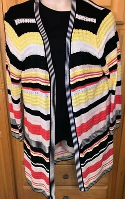Cárdigan para mujer CJ Banks a rayas texturizadas talla grande usado en excelente estado con camisa extra nueva con etiquetas, talla 2X Foto 1 de 4