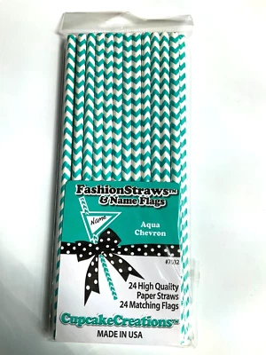 Pajitas Papel Aqua Pajitas Decorativas con Banderas Biodegradables 24ct Foto 1 de 2