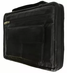 New Medium Black Genuine Leather Bible/Book Cover Case Zippered Organizer - Picture 1 of 2