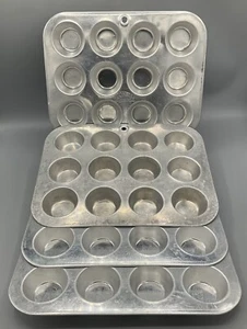 4 Vtg Comet USA Aluminum Mini Muffin/Cupcake Tin Pan 12 Hole Set Lot 9.75”x 7.5” - Picture 1 of 13
