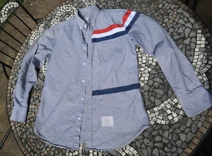 Thom Browne Shirt Grey 1 3 Stripe Blue White Red - Picture 1 of 11