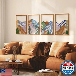 Glamativity 4 Pcs Colorful And Black Double-Sided Abstract Mountain Metal Wal - Picture 1 of 5