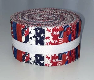 Made in USA Patriotic Miniatures Roll - (40) 2.5" Quilting Fabric Strips - Picture 1 of 1