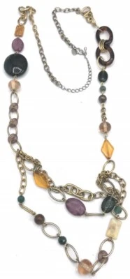 Collar Lia Sophia Hobnob cuentas de bronce, ágata, musgo, vidrio y resina tono dorado Foto 1 de 3